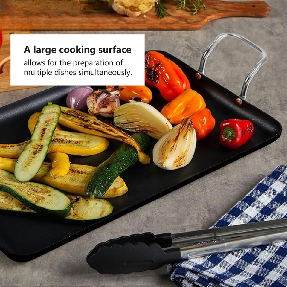 Introducing the SmartCook Double Burner Non-Stick Fry Pan/Grill Pan and Utensil 15 Pc Set—your ultimate kitchen companion for versatile and efficient cooking.