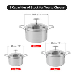 SmartCook Nonstick 2/3.5/9 Quart Stainless Steel Stockpot/Pot/Stockpot/Stockpot with Tempered Glass Lid