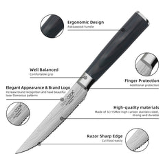 SmartCook Set of 2 – 4.5" High Carbon Stainless Steel Steak Knives with Sheaths, Ergonomic Design