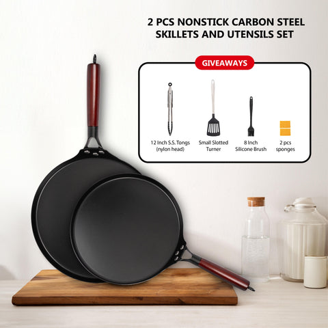 SmartCook 10" and 13" Non-Stick Carbon Steel Frying Pan and Cutlery Set