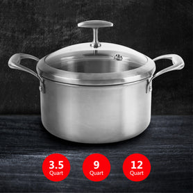 SmartCook Nonstick 2/3.5/9 Quart Stainless Steel Stockpot/Pot/Stockpot/Stockpot with Tempered Glass Lid