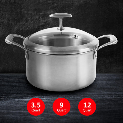 SmartCook Nonstick 2/3.5/9 Quart Stainless Steel Stockpot/Pot/Stockpot/Stockpot with Tempered Glass Lid