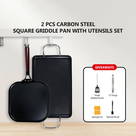 SmartCook Square Frying Pan/Double Burner Carbon Steel with Cutlery Set