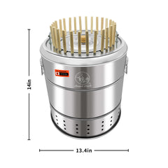 Charcoal Barrel BBQ Grill w/ Skewers & Basket | Stainless Mesh for Meat & Veggies