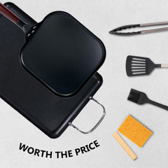 SmartCook Square Frying Pan/Double Burner Carbon Steel with Cutlery Set