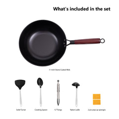 Smartcook 7 PC Set of 11" Stone Coated Wok and Utensils