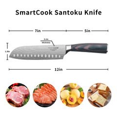 SmartCook 7" High Carbon Stainless Steel Kitchen Knife with Sheath – Multi-Purpose, Ergonomic Design