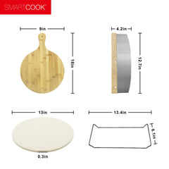 Cordierite Pizza Stone Set w/ Bamboo Peel & Cutter | For Oven, BBQ & Pizza Lovers