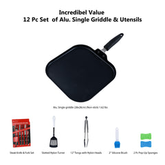 SmartCook 11" Non-Stick Square Aluminum Frying Pan/Grill Pan with Cutlery 12Pc Set