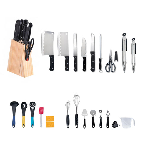 SmartCook 27 Pc Kitchen Utensil Set, Kitchen Knife Holder Set and Knife Sharpener, High Quality Stainless Steel