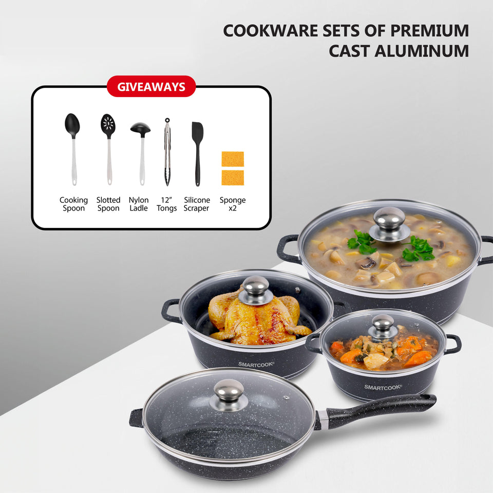 Smartcook 15 PC Premium Cast Aluminum Cookware Set