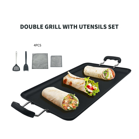 Smartcook 19" 5Pc Double Burner Grill Pan/Grill Pan and Utensil Set