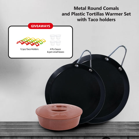Smartcook 8" ,11 " 24 Pc Set of Non Stick Round Comals & Plastic Tortilla Warmer, Taco Holders