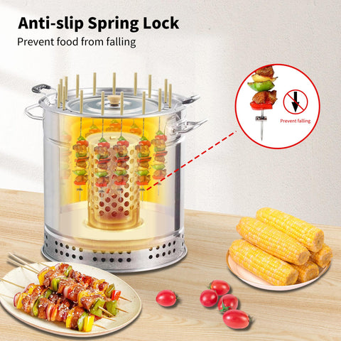 Charcoal Barrel BBQ Grill Set w/ Skewers & Rolling Basket | For Veggies & Meat