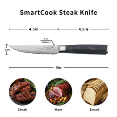 SmartCook Set of 2 – 4.5" High Carbon Stainless Steel Steak Knives with Sheaths, Ergonomic Design