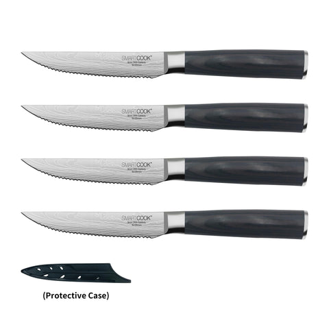 SmartCook Set of 4 – 4.5" High Carbon Stainless Steel Steak Knives with Sheaths, Ergonomic