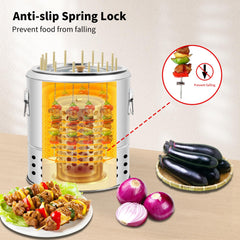 Charcoal Barrel BBQ Grill w/ Skewers & Basket | Stainless Mesh for Meat & Veggies