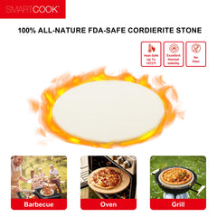 Cordierite Pizza Stone Set w/ Bamboo Peel & Cutter | For Oven, BBQ & Pizza Lovers